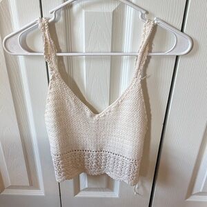 American Eagle Outfitters Cream Crochet-Trim Knit Cami Top